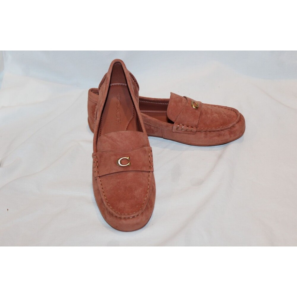 COACH SCULPT C LOGO SLIP ON DRIVER SUEDE LOAFER MOCASSINS CLAY SZ 8 NEW - Picture 2 of 9